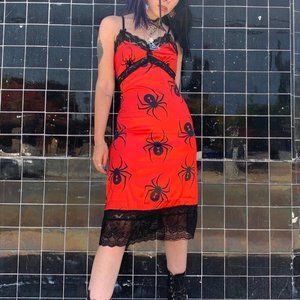 Tunnel Vision Spider Red Widow Lace Slip Dress 3XL Y2K